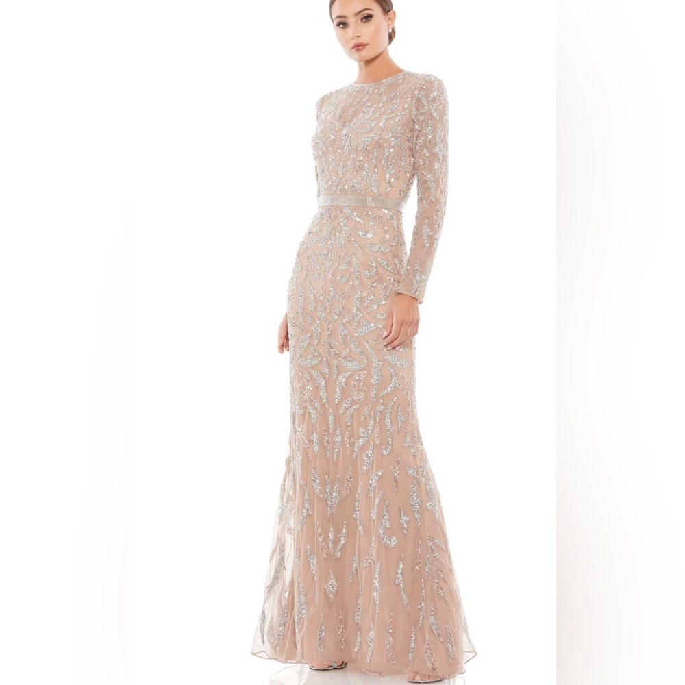 MAC DUGGAL BEADED LONG SLEEVE EVENING GOWN